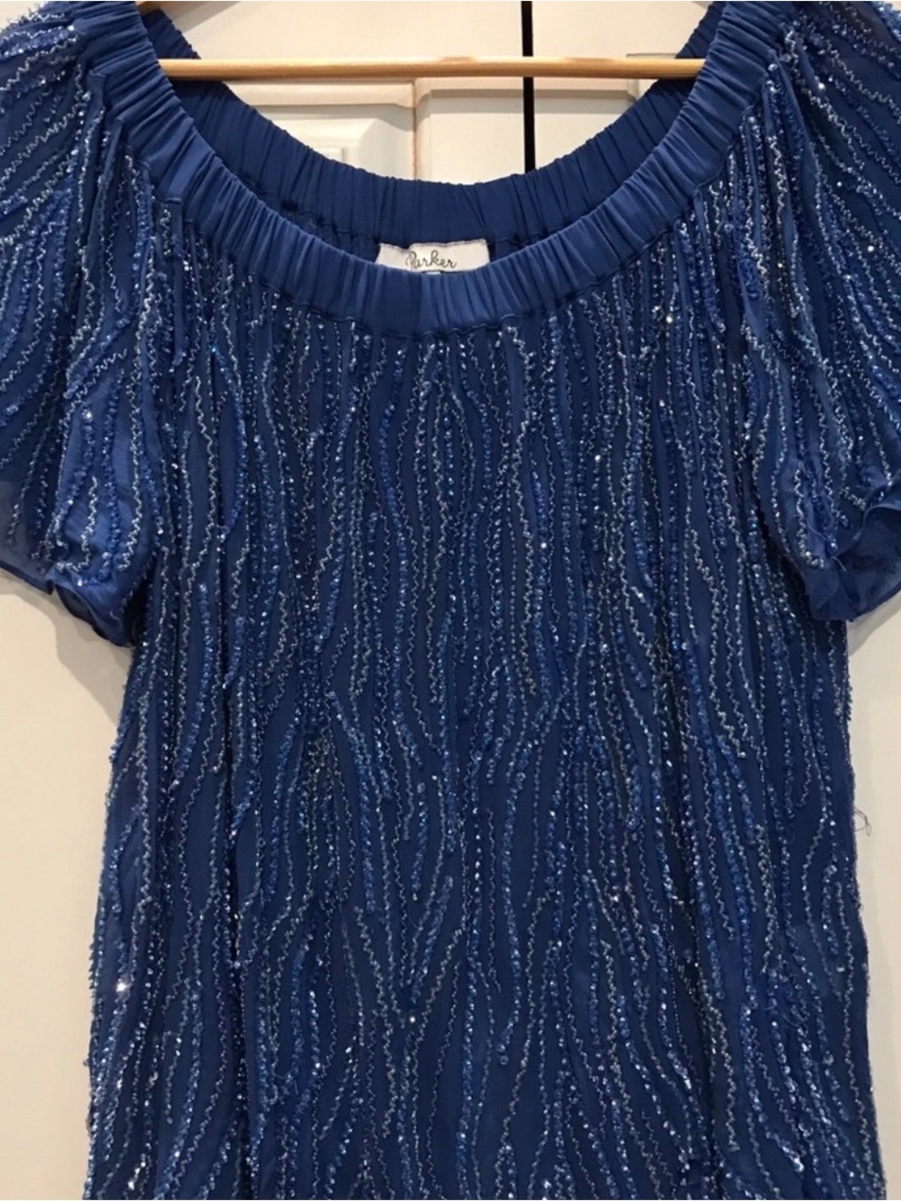 Parker Royal Blue Beaded Short Sleeve Blouse! 💙